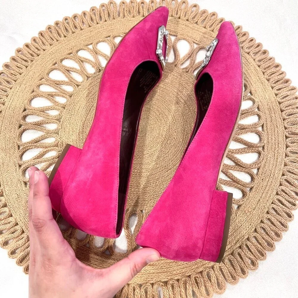 Kate Spade Buckle Up Pink Suede Flats Size 9.5